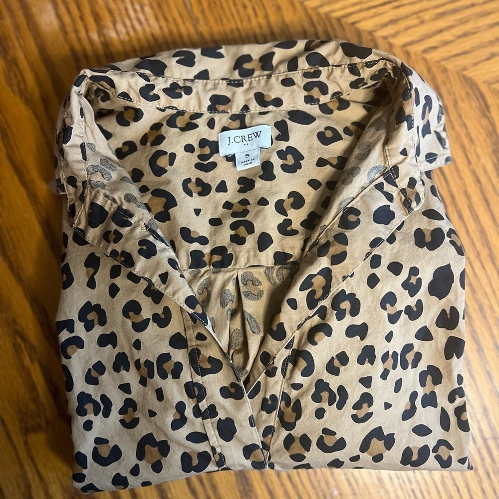 J Crew Leopard Print Long Sleeve Shirt